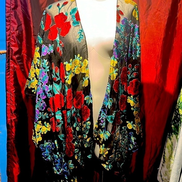 Nylon viscose rose, patterned kimono see-through - Picture 1 of 10